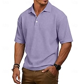 baratos Polo Clássico Masculino-Homens Camisas Polo Waffle Textura Casual Rua Lapela Manga Curta Básico Moderno Tecido Leve Botões Verão Primavera Ajuste Largo Azul Preto Branco Verde Claro Vinho Azul Marinha Camisas Polo Waffle