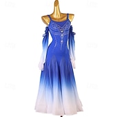 abordables Standard  Ballroom-Royal Blue Ombré Ballroom Dance Competition Dress - Rhinestone Cold Shoulder Waltz Standard Dance Gown