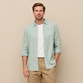 cheap Men's Elite Shirts-Men's Linen Shirt Button Down Shirt Casual Shirt Solid Color Formal Casual White Light Green Red Dark Navy Long Sleeve Turndown Summer Winter Clothing Apparel Plain