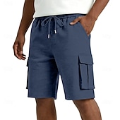 abordables Shorts décontractés-Men's Cargo Shorts Shorts Summer Shorts Casual Shorts Jacquard Pocket Elastic Waist Plain Comfort Breathable Knee Length Casual Outdoor Beach Vacation Fashion Black White Micro-elastic