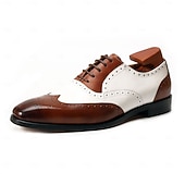 cheap Classic Dress Shoes-Men's Two-Tone Wingtip Oxford Dress Shoes, Brown &amp; White Brogue Leather Formal Shoes for Business Men, Wedding, Party, Banquet and Office Wear