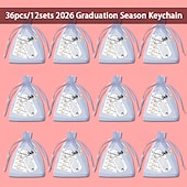 cheap Graduation-36pcs/12sets 2026 Graduation Keychain, Zinc Alloy Cap Certificate Pendant with Appreciation Cards And Gauze Bags, Graduation Present for Classmates, Best Friends, University, or High School Students