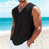  Per uomo Canotta in lino Maglietta senza maniche Senza Maniche Scollo a V Estate Semplice Moda Designer Essenziale Morbido Casuale Spiaggia Vacanza Nero Rosso Blu marino Maglietta Top per Uomo