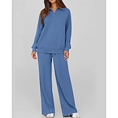 preiswerte Trainingsanzüge-Damen Pullover-Trainingsanzug-Sets 2-teiliger Trainingsanzug Lounge-Outfits  Kordelzug mit Tasche Einfarbig Sportbekleidungsset Herbst Dunkelgrau Schwarz Fitnessstudio Fitnesstraining Leger Winddicht
