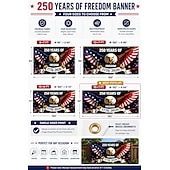 cheap Garage Door Cover-250th Years of Freedom Garage Door Cover Decoration 7x16ft American Flag Pentagram 4th of July Anniversary Backdrop Independence Day Patriotic Themed Party Banner Decor Photo Background