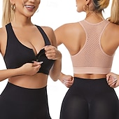 abordables Sujetadores deportivos &amp; chalecos-Mujer Sujetador de yoga Sujetador de pilates Sujetadores de Deporte Ropa Interior / Prenda Interior Relleno Sin costura Antivibración Malla Inalámbrico Color sólido Deporte Ropa de Deporte Negro
