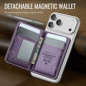 baratos Capas para iPhone-Carteira magnética para iPhone 17, 16, 15, 14, 13 Pro Max e Plus, compatível com MagSafe, com bloqueio RFID, feita em couro PU e fecho magnético. Possui um compartimento fino e removível para cartões