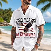 economico Magliette Patriottiche 250-Camicia a maniche corte da uomo per il 250° anniversario con bottoni aquila patriottica bandiera americana top estivo per le vacanze