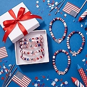 baratos 250º Aniversário dos EUA-Conjunto de 15/30 pulseiras elásticas patrióticas vermelhas, brancas e azuis para mulheres, pulseiras retrô boho de argila polimérica com miçangas para a celebração do 250º aniversário, joias para o