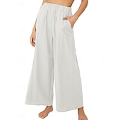 abordables pierna ancha y cintura alta-Mujer Algodón Perneras anchas Moda Ropa de calle Casual Longitud total Alta cintura Plano Bolsillo Cintura elástica Confortable Comodidad Suave Elástico Exterior Vacaciones Calle Azul Piscina