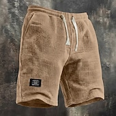 cheap Casual Shorts-Men's Waffle Shorts Summer Shorts Beach Shorts Casual Shorts Drawstring Elastic Waist Solid Color Comfort Knee Length Daily Outdoor Streetwear Vacation Fashion Black White Micro-elastic