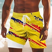  Men's 4th of July U.S. 250th Anniversary American Flag Swim Trunks Bathing Suits Swim Shorts Board Shorts Mid Waist Patriotic Holiday Side Pockets Mesh Lining Elastic Drawstring Waist Designer