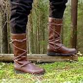 abordables Calzado-Medieval Renacimiento Zapatos Botas Botas hasta la rodilla Pirata Vikingo Cruzado Plano Disfraz Hombre Celta Pirata Víspera de Todos los Santos Mascarada Fiesta y Noche LARP Feria Ren Adultos Adulto