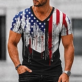  T-shirt grafica a maniche corte con colletto a V di bandiera americana patriottica 250° anniversario 1776 2026 degli uomini abbigliamento da strada estivo