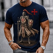  Homens Cavaleiros Templários Cruz Camiseta Manga Curta Camiseta Impressão 3D Gola Redonda Camisa Religioso Rua Dark Party Preto Vinho cáqui Todas as Estações Roupa S M L XL XXL XXXL