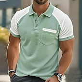  Homme Polo en seersucker Ice Silk Texturé Occasionnel Vacances Col Rabattu Manche Courte Mode Basique Bloc de Couleur Boutons Respirable Printemps & Été Bleu Polo en seersucker Ice Silk