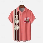 お買い得  フラグパターン-Canada Day Men's Maple Leaf Beaver National Flag Shirt Summer Shirt Button Up Shirt Short Sleeve Patriotic Outdoor Holiday Summer Spring Turndown 3D Print Collared Shirts Front One Pocket Black Pink