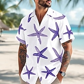 economico Stampa oceanica-Per uomo Stella marina Camicia hawaiana estiva Camicie tropicali Camicia Aloha Manica Corta Hawaiano Quotidiano Vacanza al Mare Estate Primavera Collo ripiegato Stampa 3D Camicie con bottoni Blu