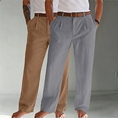 baratos Clássico-Homens Calças de linho Calças Calça verão Calças largas Calças de praia Bolsos Tecido Conforto Respirável Comprimento total Casual Diário Ao ar livre Moda Negócio Bege + preto Branco+Azul Marinho Sem