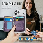 baratos Capas para iPhone-Carteira magnética para iPhone 17, 16, 15, 14, 13 Pro Max e Plus, compatível com MagSafe, com bloqueio RFID, feita em couro PU e fecho magnético. Possui um compartimento fino e removível para cartões