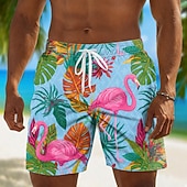  Homme Flamant rose Cocotier Maillots de bain Maillots de bain shorts de bain Shorts de Surf Taille Moyenne Hawaïen Quotidien Vacances à la Plage Poches Latérales doublure en maille Taille élastique