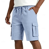 abordables Shorts décontractés-Men's Cargo Shorts Shorts Summer Shorts Casual Shorts Jacquard Pocket Elastic Waist Plain Comfort Breathable Knee Length Casual Outdoor Beach Vacation Fashion Black White Micro-elastic