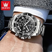 economico Orologi al quarzo-Orologio cronografo da uomo Olevs di lusso con quadrante verde, bicolore in acciaio inossidabile, fasi lunari, impermeabile, luminoso, analogico al quarzo, orologio da polso da uomo con quadrante