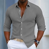 preiswerte Herrenhemd zum Knöpfen-Herren Hemd Cordhemd Knopfhemd Blau Schwarz Weiß Marineblau Purpur Langarm Einfach Umlegekragen Lässig Täglich Button-Down Bekleidung Polyester Mode Streetwear Klassisch Lässig