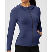 cheap Women's Shirt-Women's Solid Colored Workout Shirt Tennis Sports Jacket Long Sleeve Zipper Pocket Quick Dry Lightweight Moisture Wicking Breathable Tennis Golf Pickleball Hooded Jacket Black Pink Navy Blue Tennis