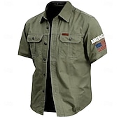 abordables camisas occidentales de los hombres-Hombre 4 de julio, 250 aniversario de Estados Unidos Bandera estadounidense Camisa de trabajo de algodón camisa occidental Camisa cargo Manga Corta ejército militar Patriótico Casual Para trabajo