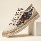 preiswerte Lässige Schnürschuhe-Espadrilles aus Canvas für Herren im Ethno-Stil mit Schnürung – atmungsaktive, leichte Freizeitschuhe im Boho-Tribal-Look für Sommer, Strand, Reisen und Streetwear