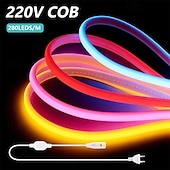 cheap COB Strip Lights-220V Dimmable COB LED Neon Strip Light Outdoor Waterproof Super Bright 280LEDs/M Flexible Lamp Garden Home Bar Decor