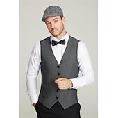 baratos Men's 1920s Costumes-Roaring 20s 1920s Retro Vintage Outfits Waistcoat Accesories Set Gentleman Gangster Fancy Dress Men's Halloween Carnival New Year Carnival Party / Evening Masquerade Adults' Cravat Vest Hat