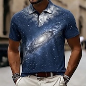 ieftine Polo imprimat pentru bărbați-Bărbați Galaxie Tricouri polo Manșon scurt Tricouri de polo Cămăși cu guler Casual Îmbrăcăminte Atletică Imprimare 3D Nasturi Material Plasă care Respiră Vară Primăvară Albastru piscină Negru Galben