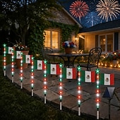 cheap 250th Anniversary Lights-8 Connected in 1 Solar American Flag Pathway Lights Red, White &amp; Blue Yard Glow for 250th Independence Celebration Patriotic Waterproof LED Outdoor Garden Decorations for 4th of July, Memorial Day
