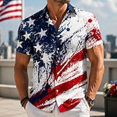  Hombre 4 de julio, 250 aniversario de Estados Unidos Bandera estadounidense Camisa Camisa de verano Abotonar la camisa Manga Corta Patriótico Exterior Festivos Verano Primavera Cuello Vuelto