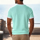 cheap Cotton Linen T-shirts-Men's Linen T-Shirt Short Sleeve V Neck Spring &amp; Summer Summer Spring Solid Color Plain Vintage Bohemian Casual Color Block Fake two piece Plain Casual Vacation Street Black Light Green Light Blue