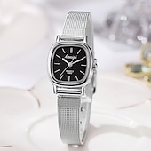 baratos Relógios Quartz-Women's Square Quartz Watch with Silver Mesh Strap, Minimalist Black Dial Ladies Fashion Watch, Elegant Vintage Small Face Wrist Watch for Women Girls, Birthday Gift for Her