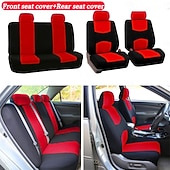 cheap Car Seat Covers-Universal Car Seat Covers Full Set, Breathable Cloth Automotive Seat Protectors with Sporty Two-Tone Design, Airbag Compatible Interior Accessories for Most Sedan, SUV, Truck, Van, 9PCS