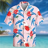 cheap Tropical Plants-Men's Floral Coconut Palm Tropical Plants Summer Hawaiian Shirt Tropical Shirts Aloha Shirt Short Sleeve Hawaiian Daily Beach Vacation Wear Summer Spring Turndown 3D Print Button Up Shirts Blue