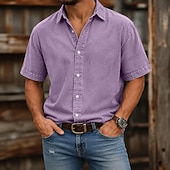 economico Camicie casual eleganti da uomo-camicia da uomo softfade™ camicia casual camicia lavaggio acido capo tinto nero rosa blu navy viola kaki manica corta camicia semplice colletto casual quotidiano tasca frontale abbigliamento