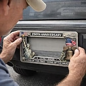 levne 250. výročí USA-Rám pamětní poznávací značky k 250. výročí, 2D plochý kovový vlastenecký design pro USA, pasuje na standardní americké poznávací značky, Zvon svobody &amp;Socha svobody, venkovní odolná vůči povětrnostním