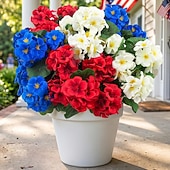  6 Pcs Artificial Geranium Flowers for Outdoors Geranium Silk Flowers Outdoor UV Resistant Plants Faux Patriotic Flowers for 4th of July Home Kitchen Table Centerpieces Decor (6, RedWhiteBlue)