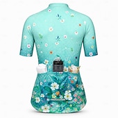 お買い得  ウィメンズジャージ-女性用 サイクリングジャージー フラワー 半袖 バイク ジャージー トップス 3つのリアポケット付き サンスクリーン UV耐性 速乾性 反射性ストリップ スポーツ グリーン 衣類