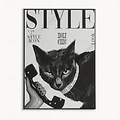 Недорогие Animal Prints-Retro Fashion Animals Poster, 1pc Unframed Popular Black Cat Print Magazine Canvas Prints, Wall Decor, Artwork Wall Painting for Gift, Bedroom, Bathroom, Living Room, Home and Dormitory Decoration