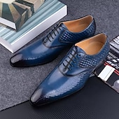economico Scarpe Eleganti Classiche-Scarpe eleganti da uomo blu con texture effetto pelle di serpente, scarpe formali Oxford di lusso con lacci, ideali per matrimoni, affari, banchetti e occasioni speciali.