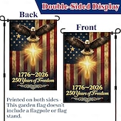  Bandeira de jardim comemorativa do 250º aniversário dos EUA, bandeira patriótica dupla face com águia e cruz, 1776-2026, decoração cristã para jardim externo (30x45 cm)