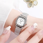 baratos Relógios Quartz-Women's Square Quartz Watch with Silver Mesh Strap, Minimalist Black Dial Ladies Fashion Watch, Elegant Vintage Small Face Wrist Watch for Women Girls, Birthday Gift for Her