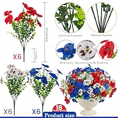 cheap Artificial Flower-18 Pcs Artificial Fake Pansy Flowers for Outdoor, UV Resistant Faux Silk Pansies Patriotic Flowers for Outside for Planter Front Door Porch Patio Window 4th of July Home Decor (Red, White, Blue)