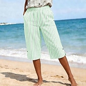 economico Pantaloncini Bermuda-Per donna Pantaloni capri Vacanza Essenziale Lunghezza al polpaccio Vita Alta Grafico A righe A strisce Confortevole Traspirante Inelastico Vacanza Formale Abbigliamento quotidiano Blu Nero Rosa Verde